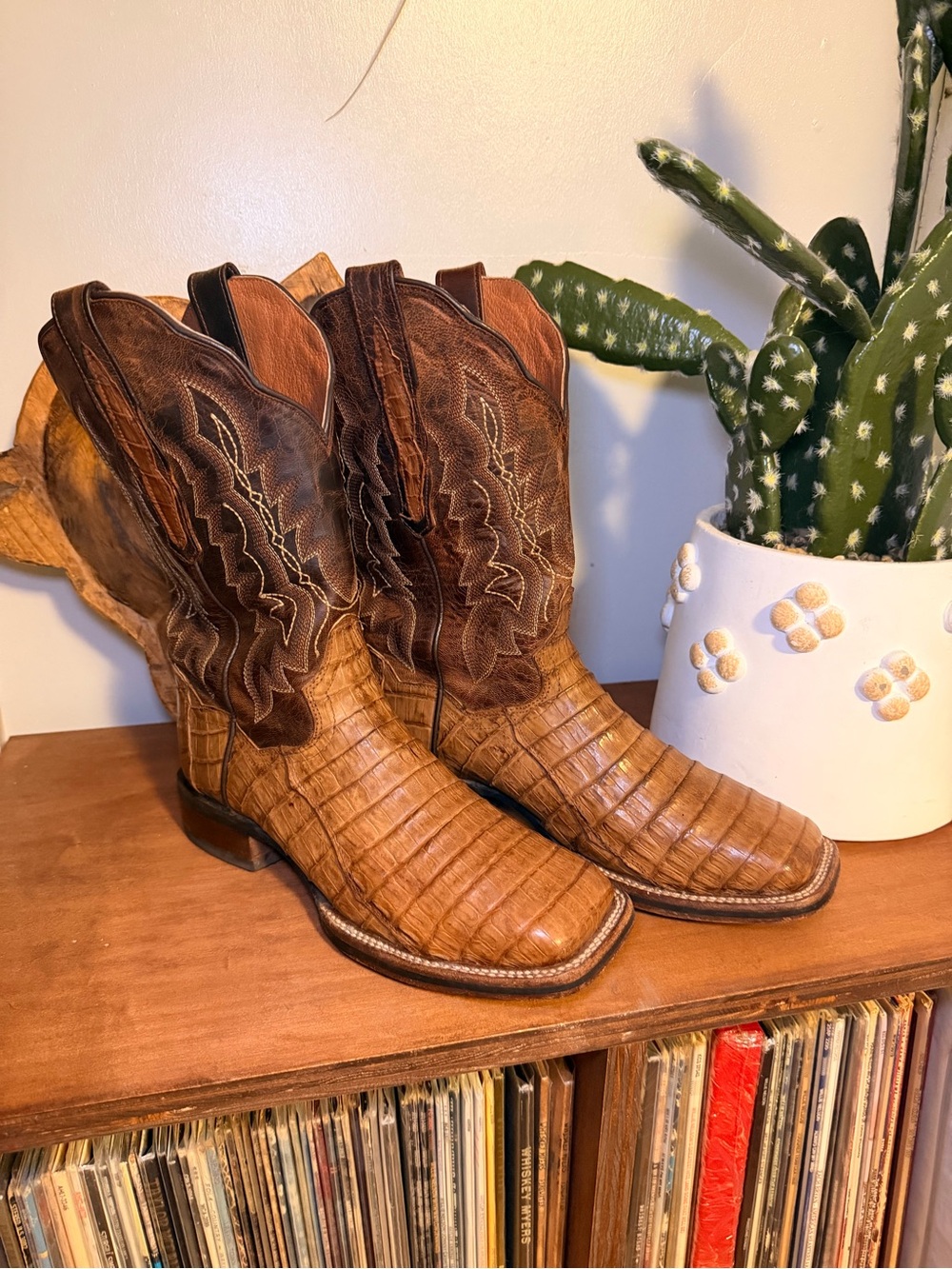 Dan Post Two-Tone Brown Exotic-Textured Cowboy Boots